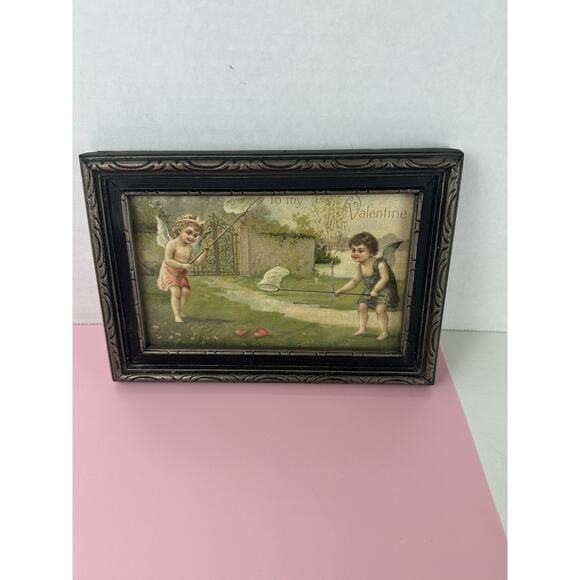 Antique Vintage Victorian 1911 Framed “Be My Valentine” Cherubs - Picture 6 of 9